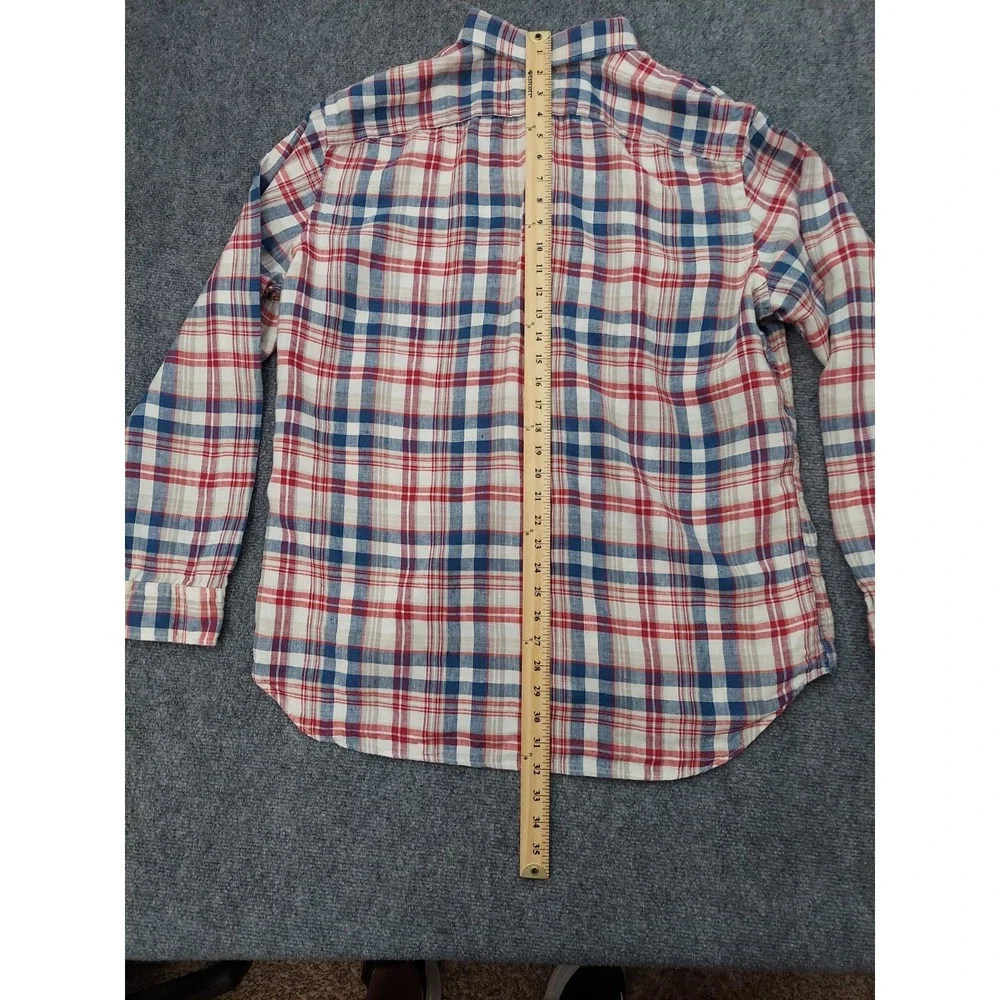 Banana Republic Linen Shirt Mens XL Red Blue Plaid Camden Fit Button Down L/S